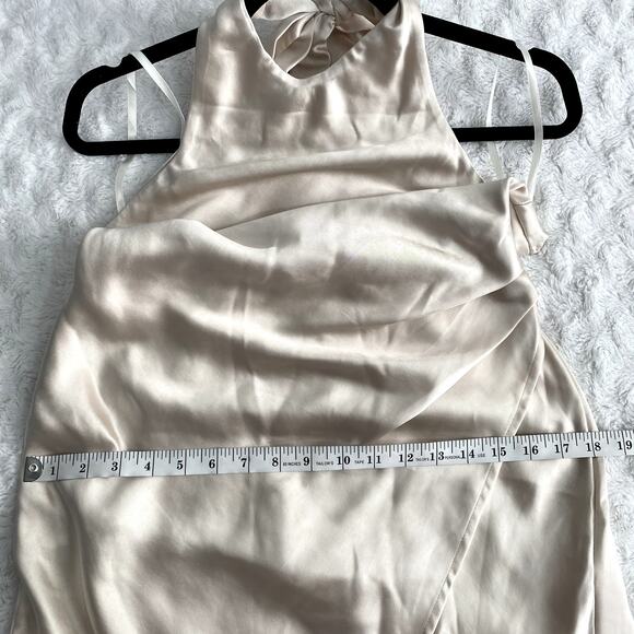 NEW Hello Molly Oyster Cream Heavy Heart Halter Satin Open Back Mini Dress S - Picture 10 of 10